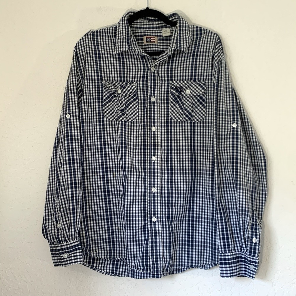 Phat Farm Shirt Men XL Button Up Roll Tab ‎ Plaid Blue White Western Y2K Rodeo